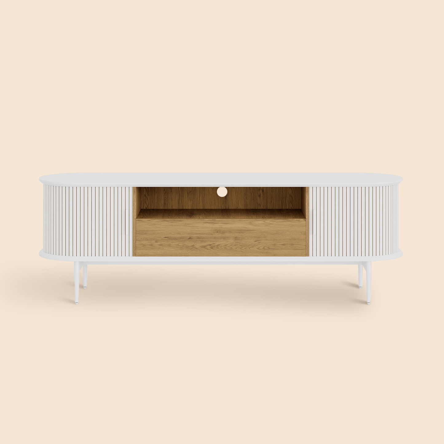 Tambour Design Mid-Century Modern TV Stand With Drawer for TV Up to 75" - WELL ZONE