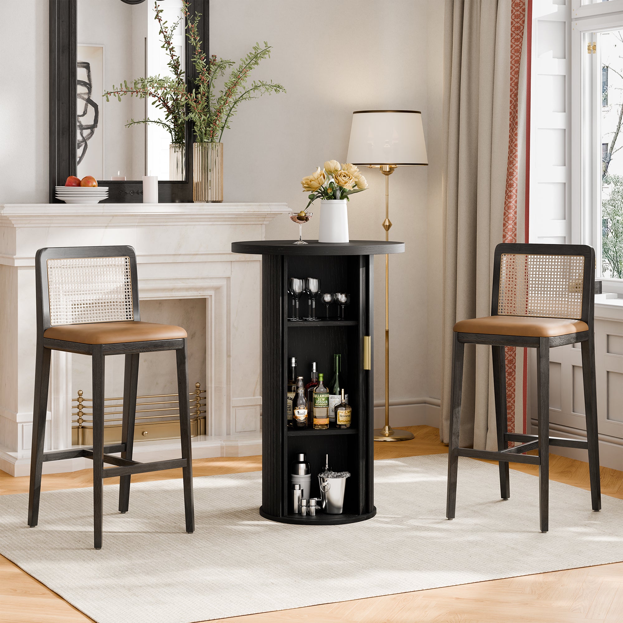 36'' Round Tambour Counter-Height Dining Table – Modern Wood Pedestal Base - WELL ZONE