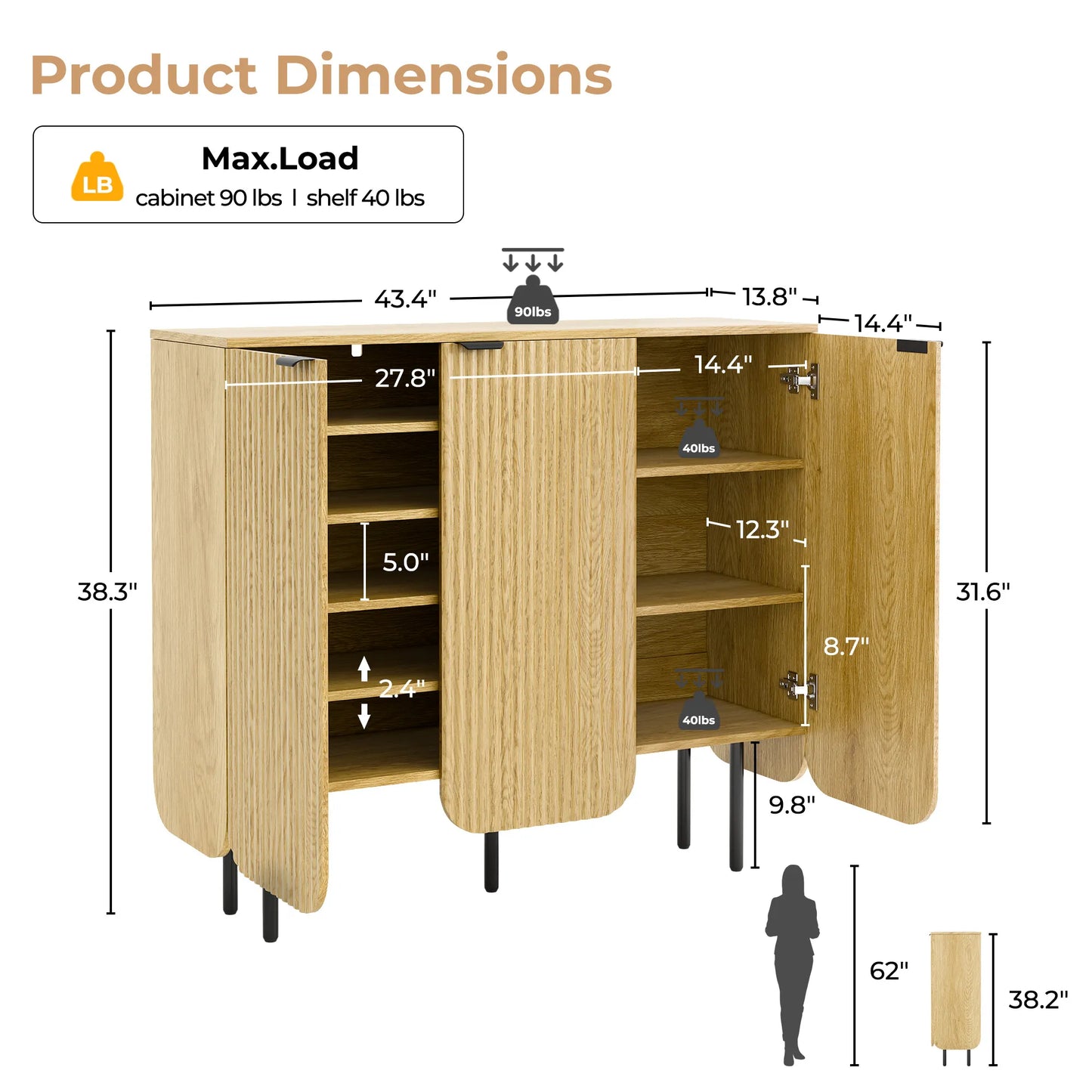 22 Pair Modern Fluted Shoe Cabinet with Adjustable Shelves