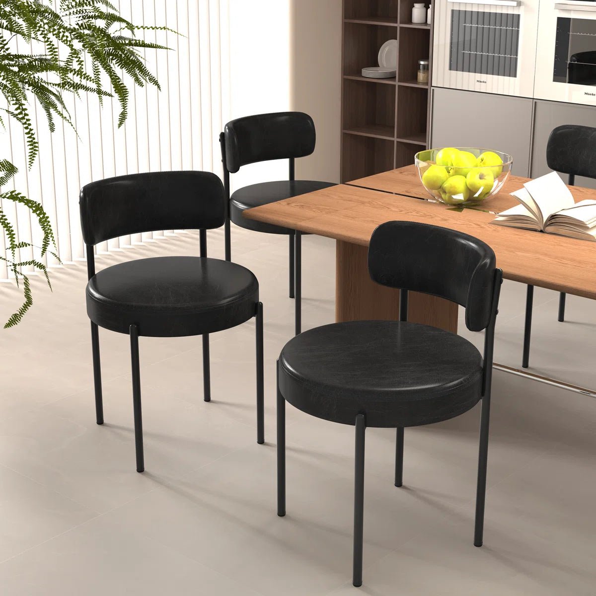 Black Leather Dining Chairs (Set of 2) - /SW9805ALKAQ2