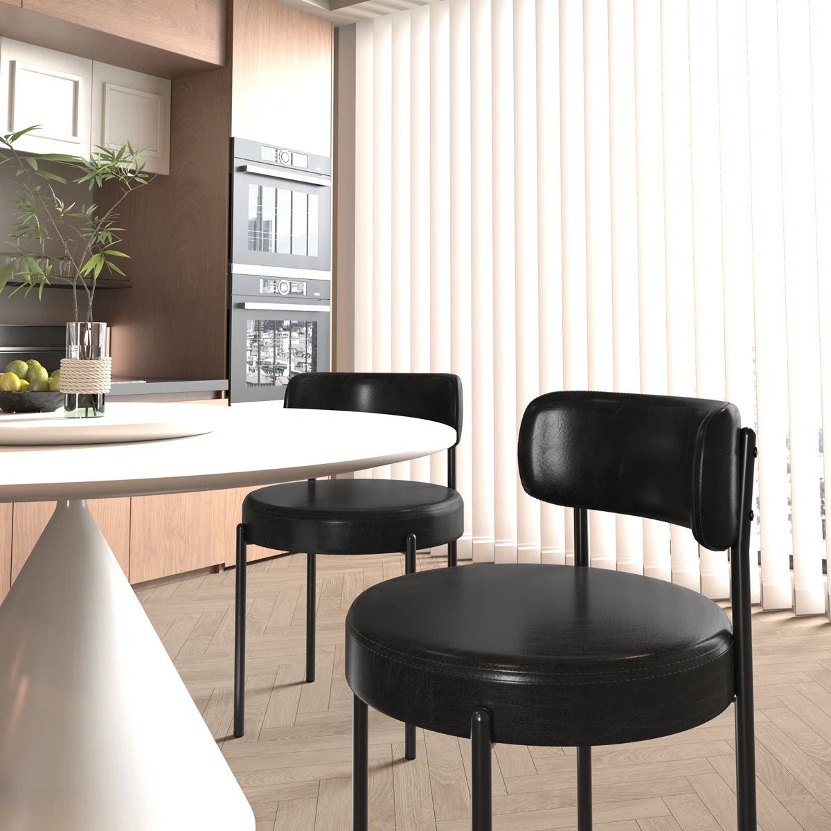 Black Leather Dining Chairs (Set of 2) - /SW9805ALKAQ2