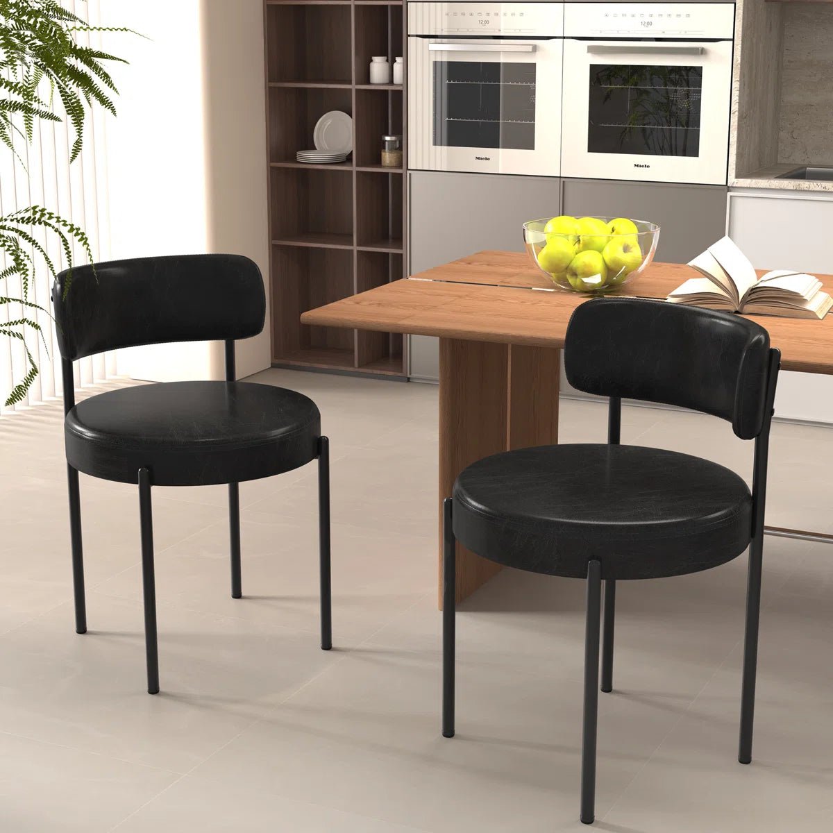 Black Leather Dining Chairs (Set of 2) - /SW9805ALKAQ2