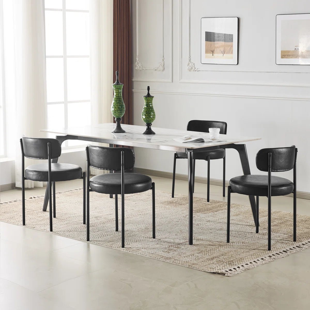 Black Leather Dining Chairs (Set of 4) - Black/SW9805ALKAQ4