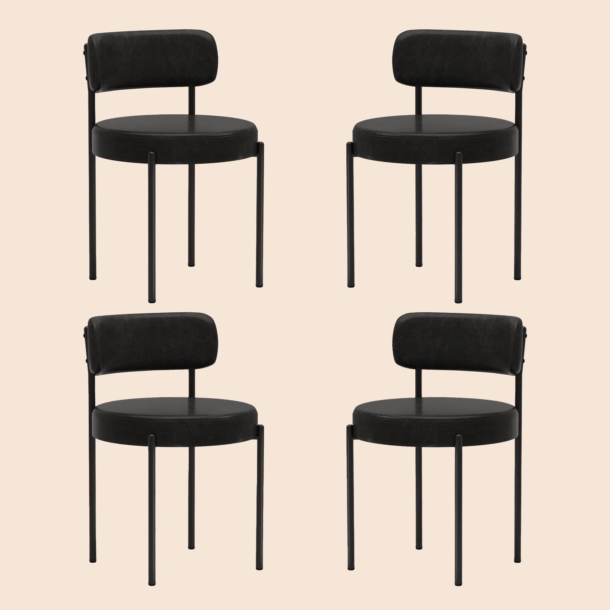 Black Leather Dining Chairs (Set of 4) - Black/SW9805ALKAQ4
