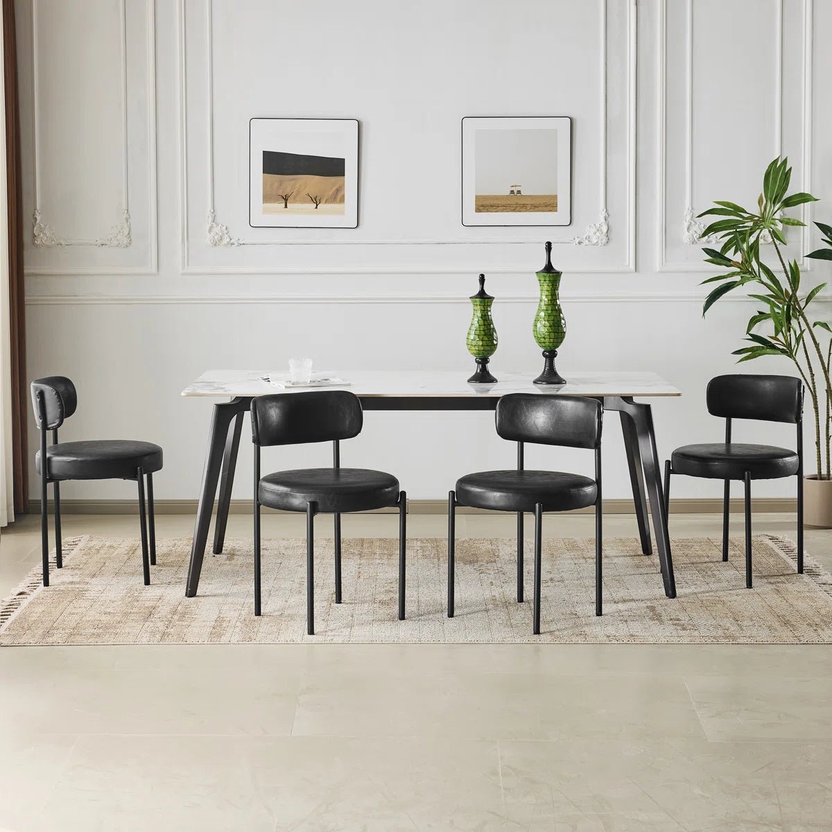 Black Leather Dining Chairs (Set of 4) - Black/SW9805ALKAQ4