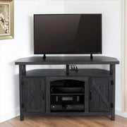 Farmhouse Corner TV Stand with USB Ports and Outlet Fit for TVs up to 60" - Black/SW9702AJEE