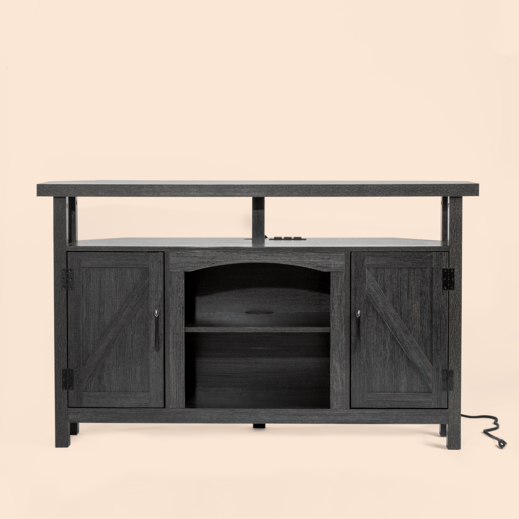 Farmhouse Corner TV Stand with USB Ports and Outlet Fit for TVs up to 60" - Black/SW9702AJEE