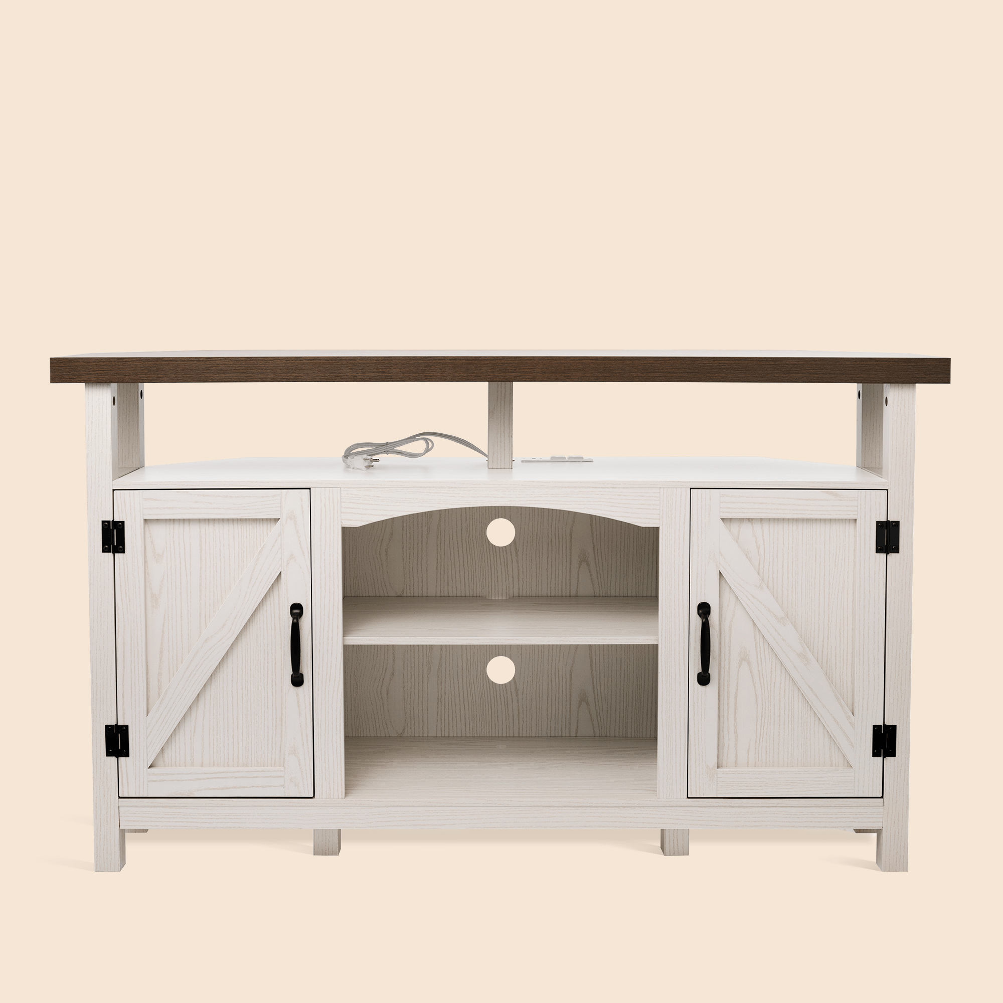 Farmhouse Corner TV Stand with USB Ports and Outlet Fit for TVs up to 60" - White/SW9702AJWR