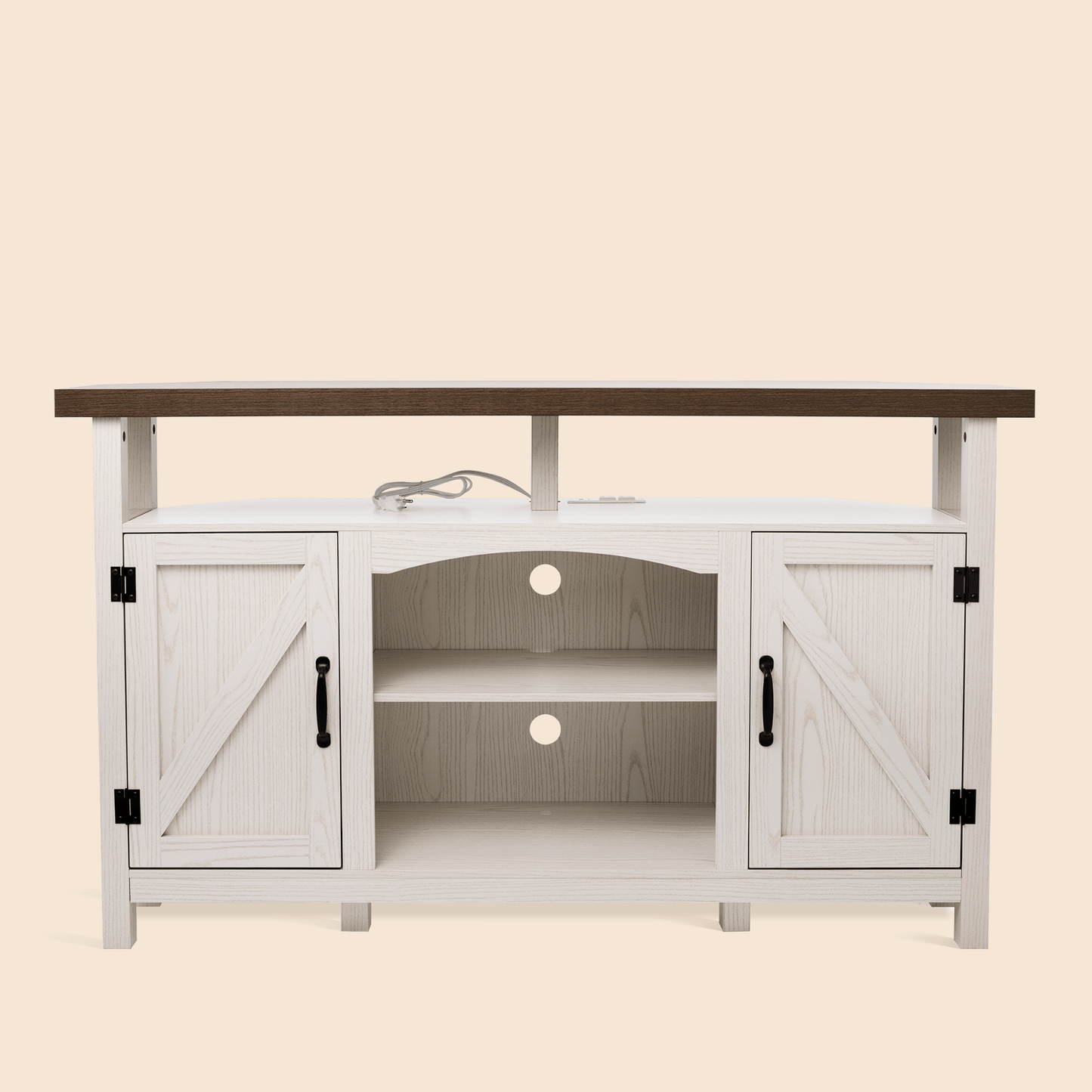 Farmhouse Corner TV Stand with USB Ports and Outlet Fit for TVs up to 60" - White/SW9702AJWR