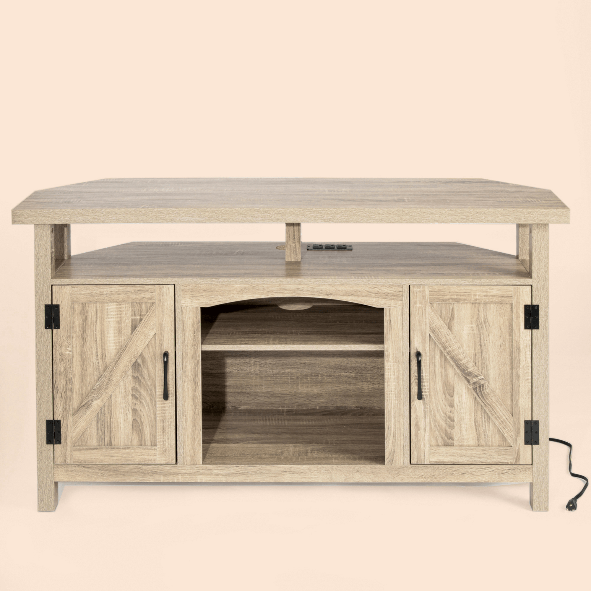 Farmhouse Corner TV Stand with USB Ports and Outlet Fit for TVs up to 60" - Brown/SW9702AJTP