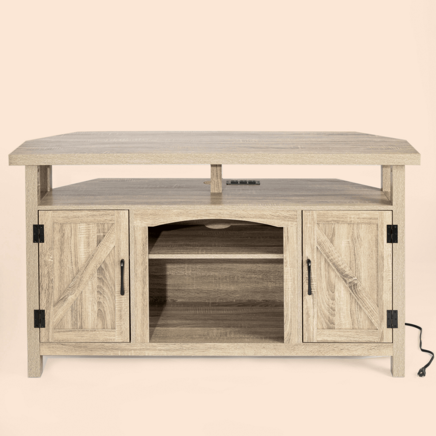 Farmhouse Corner TV Stand with USB Ports and Outlet Fit for TVs up to 60" - Brown/SW9702AJTP