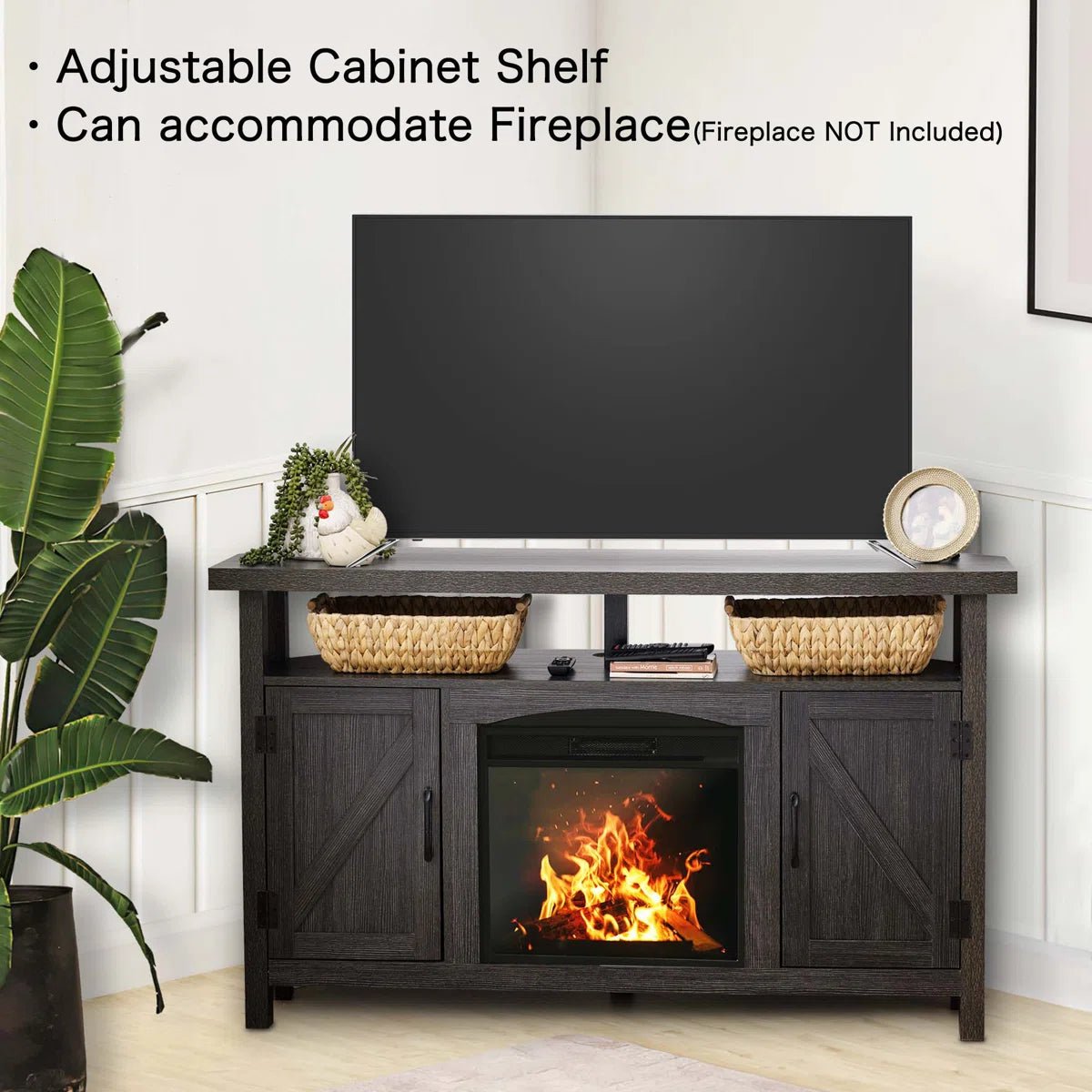 Farmhouse Corner TV Stand with USB Ports and Outlet Fit for TVs up to 60" - Black/SW9702AJEE