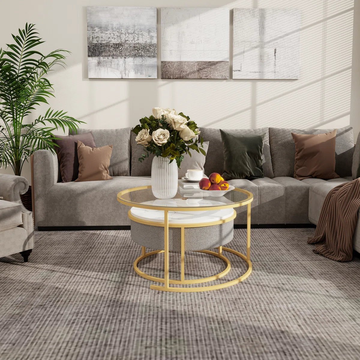 Glass Top Nesting Coffee Table - Golden/SW9711BHYC