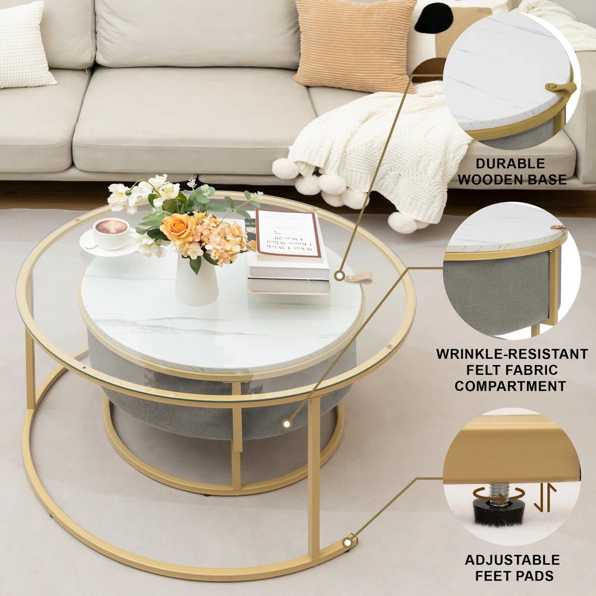 Glass Top Nesting Coffee Table - Golden/SW9711BHYC