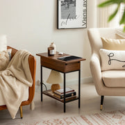 Industrial End Table with Charging Station – USB Ports & Power Outlet, Rustic Wood & Metal Design -Brown/SW9706AMNR