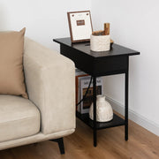 Industrial End Table with Charging Station – USB Ports & Power Outlet, Rustic Wood & Metal Design -Black/SW9706AMKA