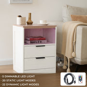 LED Wood Nightstand with 2 Drawers - White/SW9707ALWT