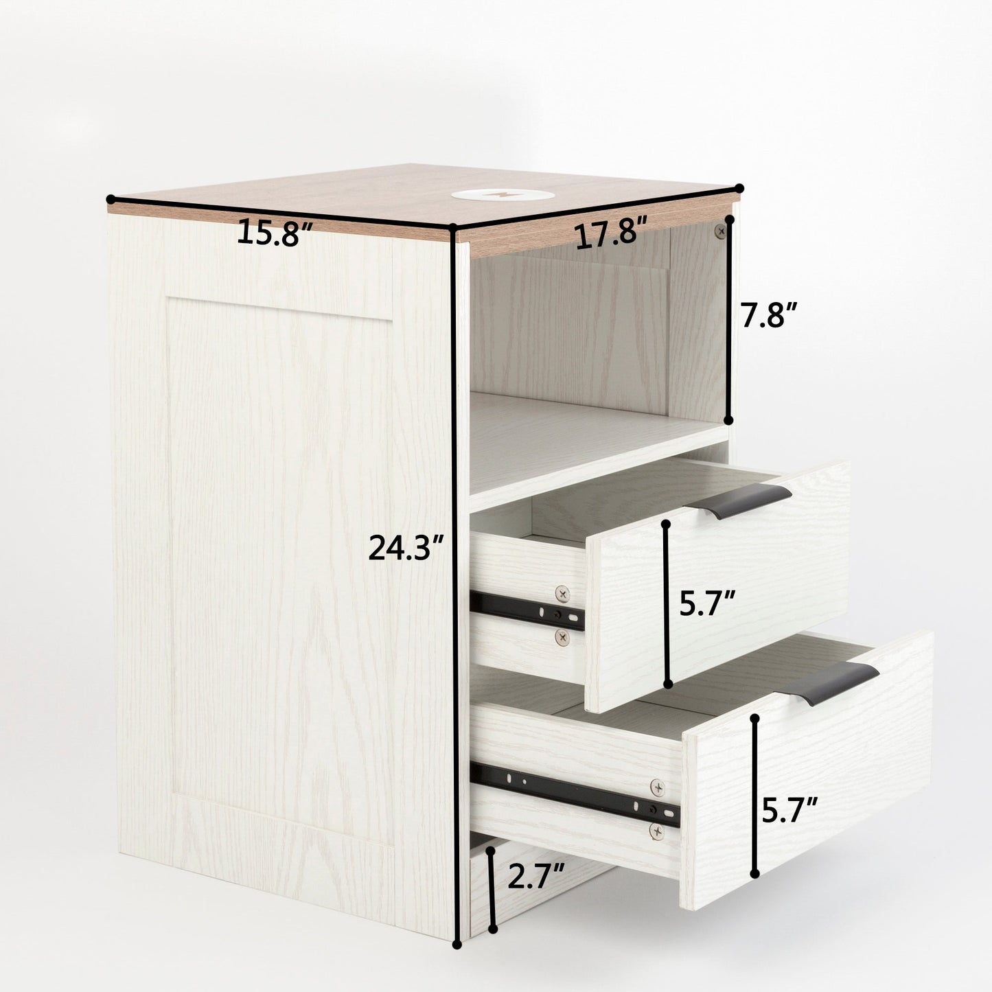 LED Wood Nightstand with Charging Station - White/SW9707CLWT