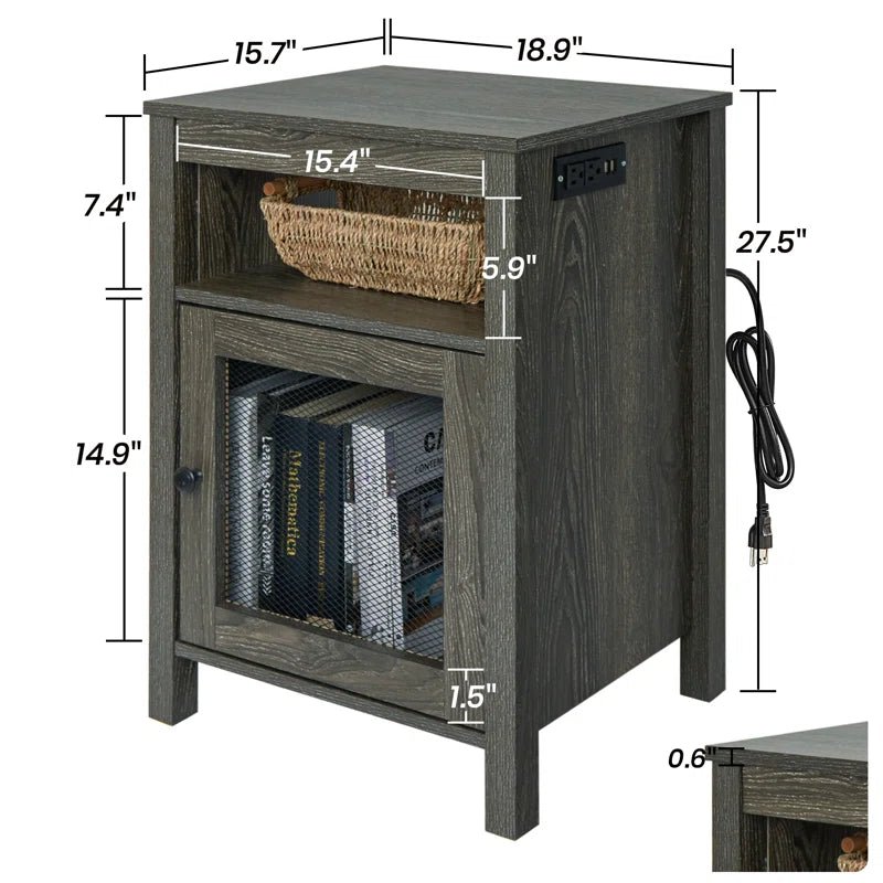 Lusten Wood Nightstand with Outlet - Gray/SW3012AMNL