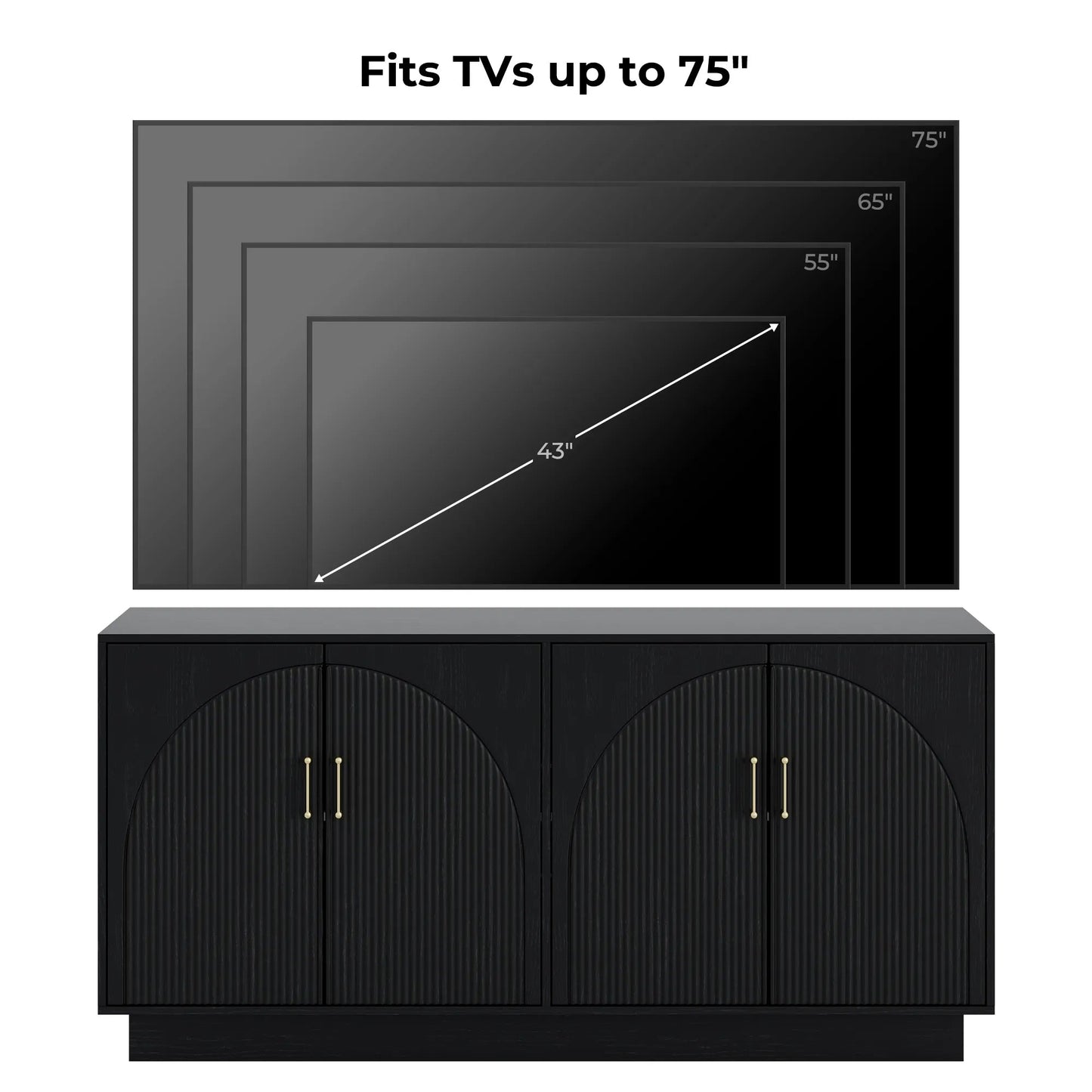 Mid-Century Fluted TV Stand with Storage Fits TVs up to 75" - Black/SW9742AHKB