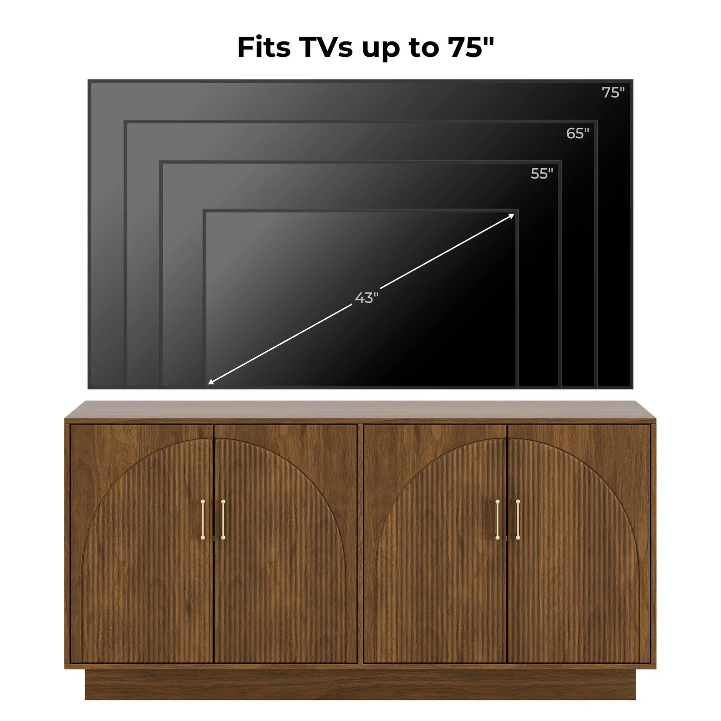 Mid-Century Fluted TV Stand with Storage Fits TVs up to 75" - Walnut/SW9742AHNM