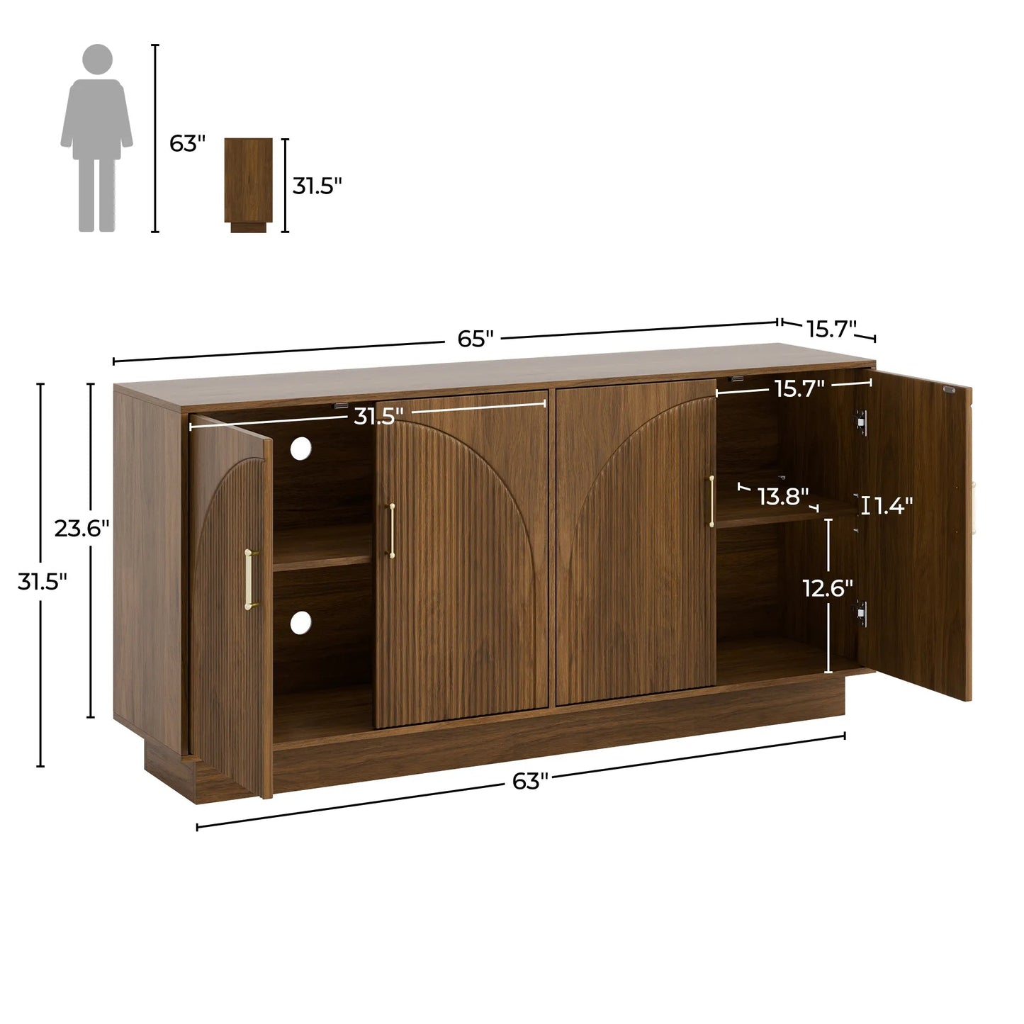Mid-Century Fluted TV Stand with Storage Fits TVs up to 75" - Walnut/SW9742AHNM