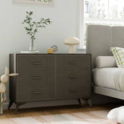 Mid-Century Modern 6-Drawer Wood Storage Cabinet with Tapered Legs -Brown/SW9727AHGT