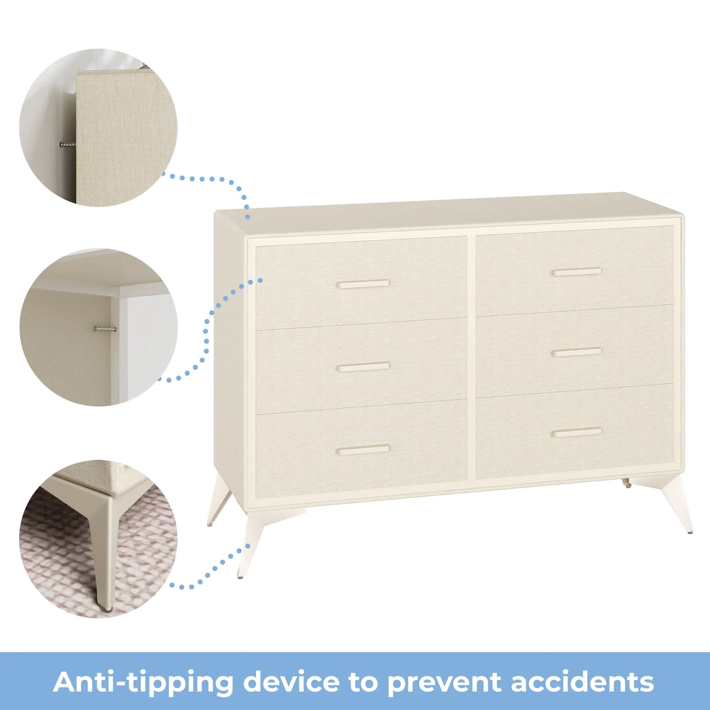 Mid-Century Modern 6-Drawer Wood Storage Cabinet with Tapered Legs -White/SW9727AHWN