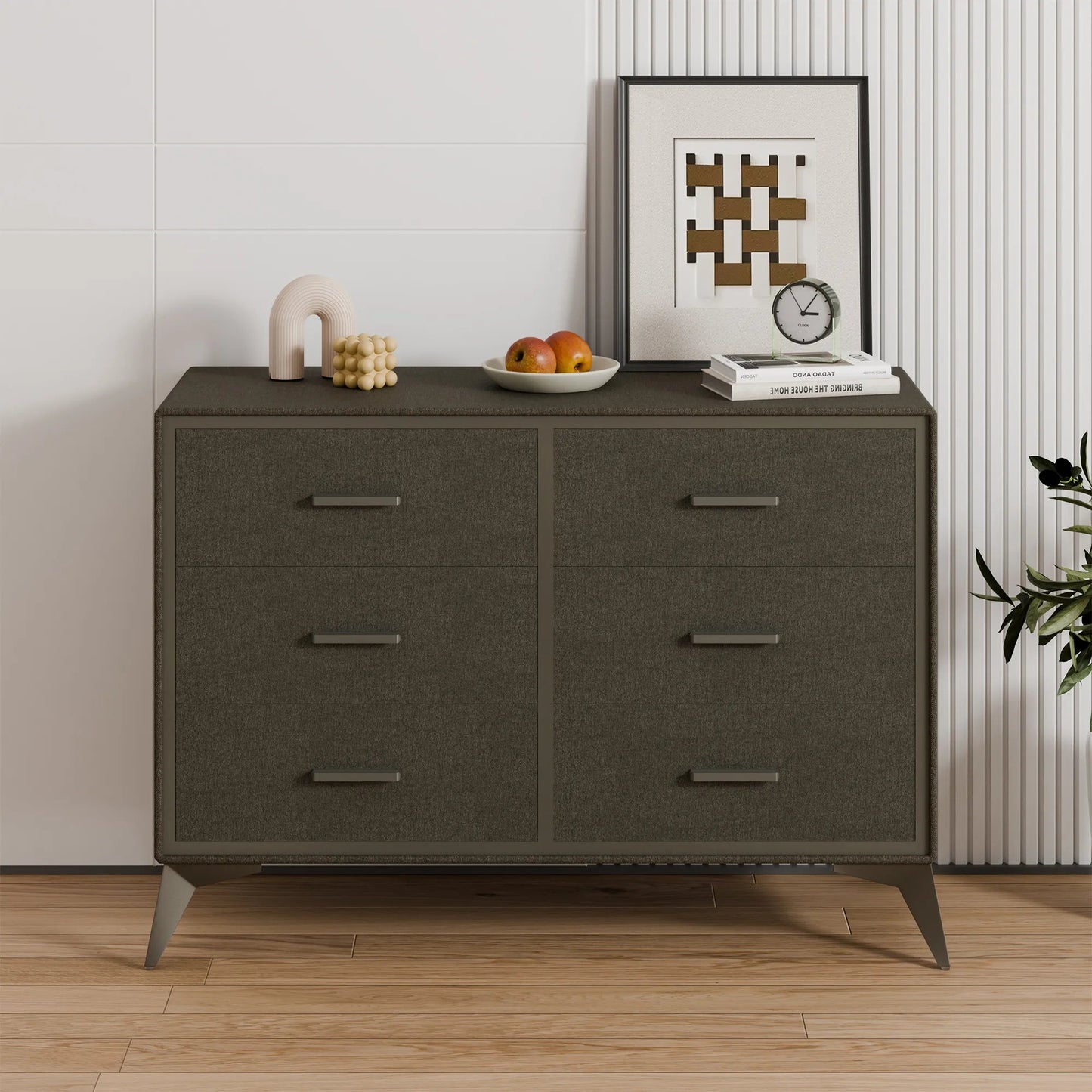 Mid-Century Modern 6-Drawer Wood Storage Cabinet with Tapered Legs -Brown/SW9727AHGT