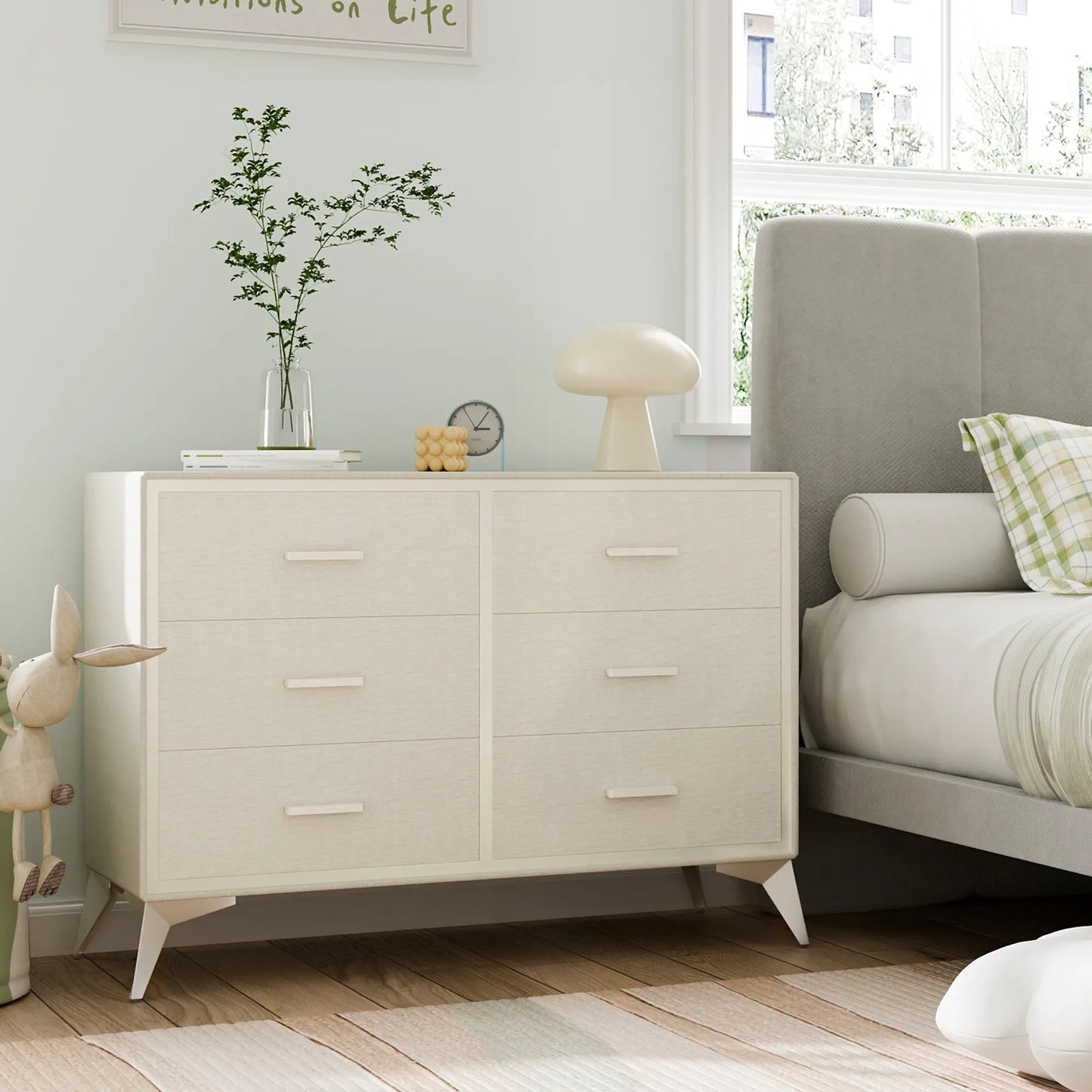 Mid-Century Modern 6-Drawer Wood Storage Cabinet with Tapered Legs -White/SW9727AHWN