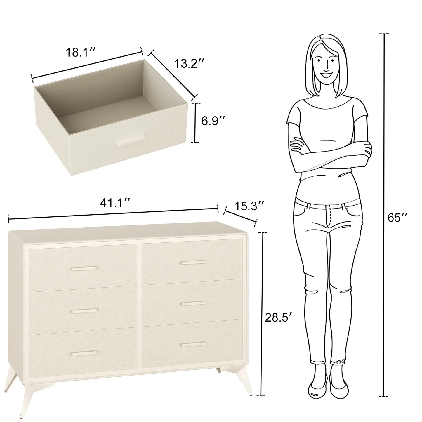 Mid-Century Modern 6-Drawer Wood Storage Cabinet with Tapered Legs -White/SW9727AHWN