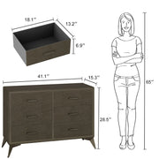 Mid-Century Modern 6-Drawer Wood Storage Cabinet with Tapered Legs -Brown/SW9727AHGT