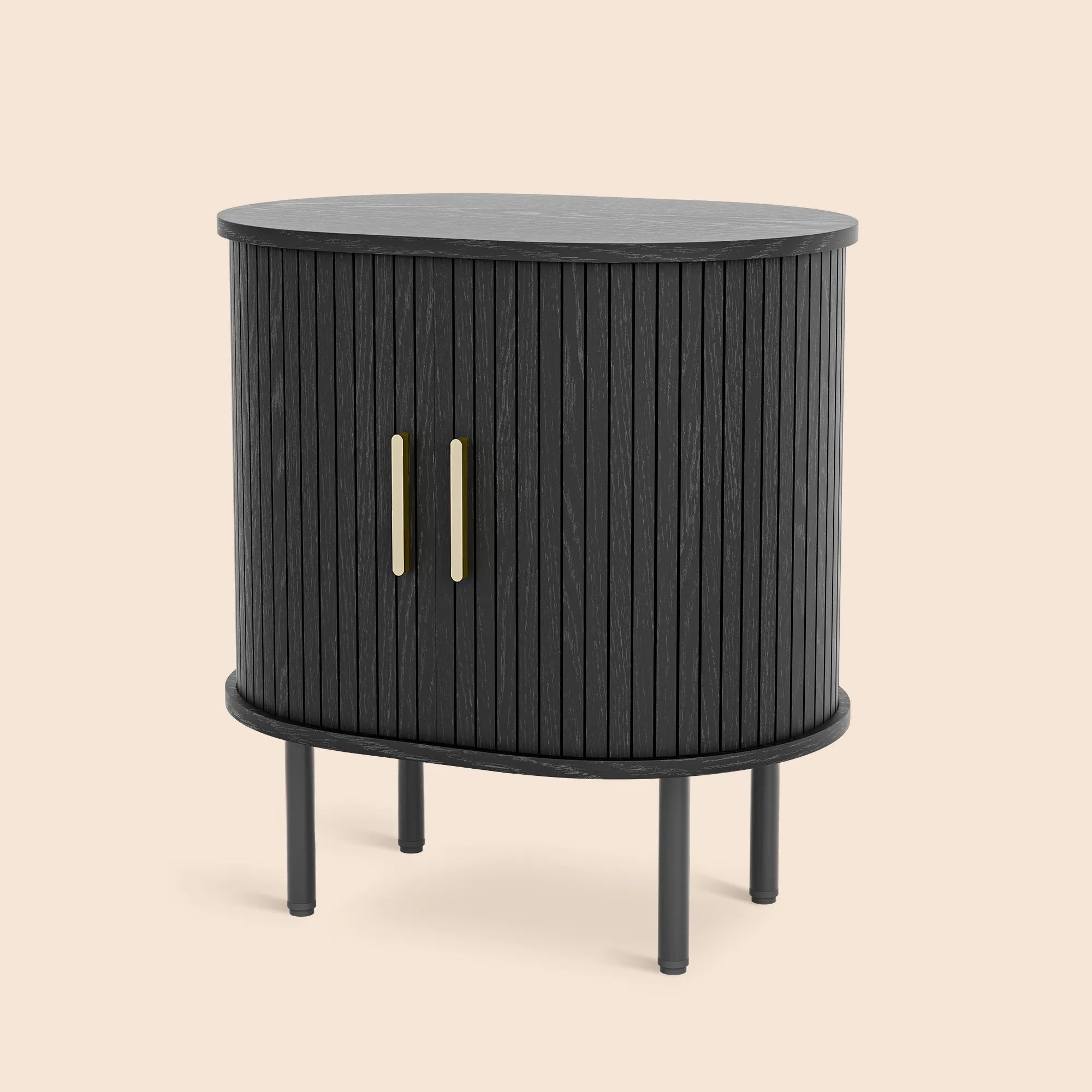 Mid - Century Modern Tambour Nightstand with Storage - Black/SW9740AKKB