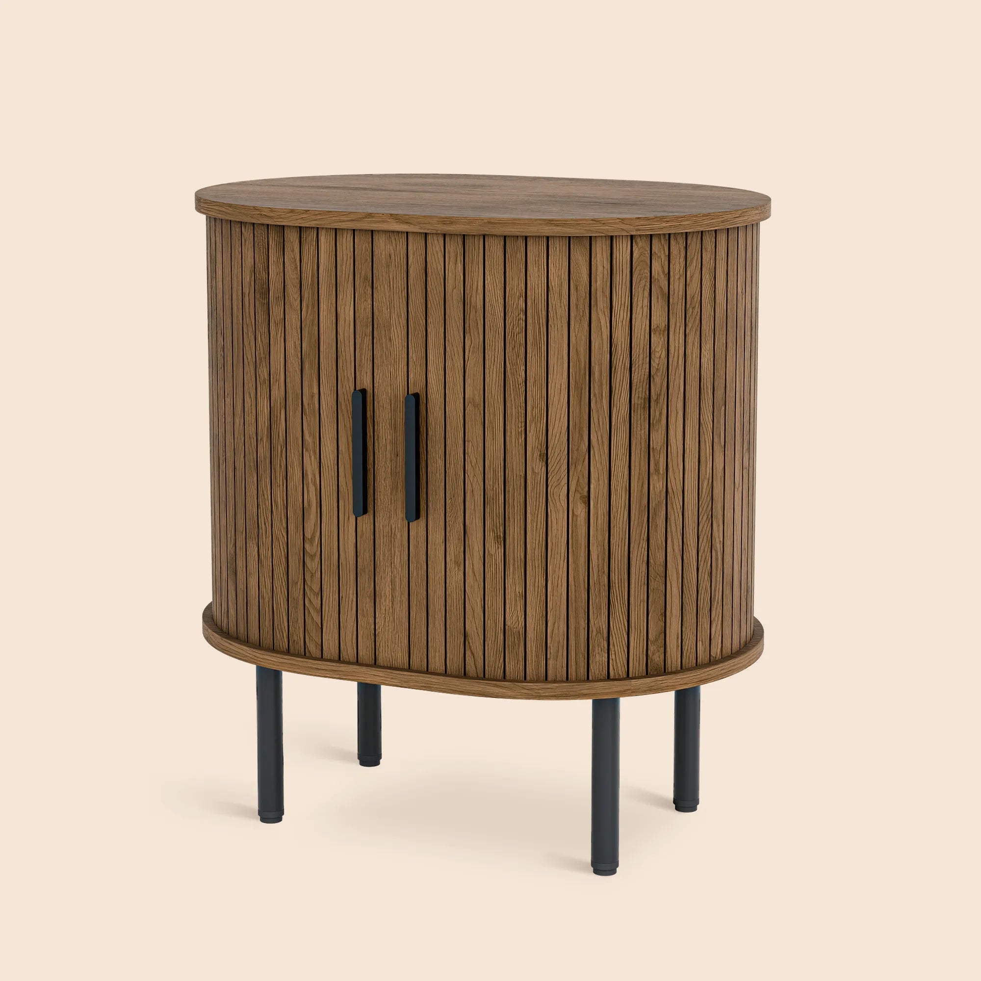 Mid - Century Modern Tambour Nightstand with Storage - Walnut/SW9740AKTB