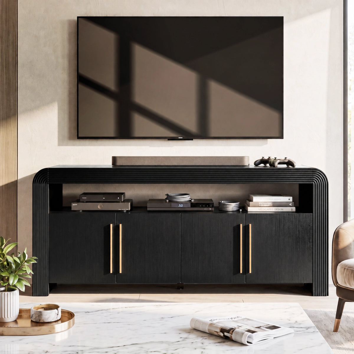 Mid Century Fluted TV Stand for TVs Up to 80"