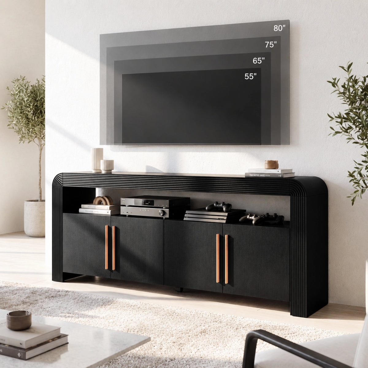 Mid Century Fluted TV Stand for TVs Up to 80" - Well Zone | Furniture That Redefines Your Home Sanctuary
