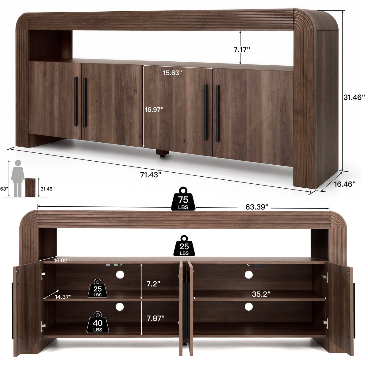 Mid Century Fluted TV Stand for TVs Up to 80" - Well Zone | Furniture That Redefines Your Home Sanctuary