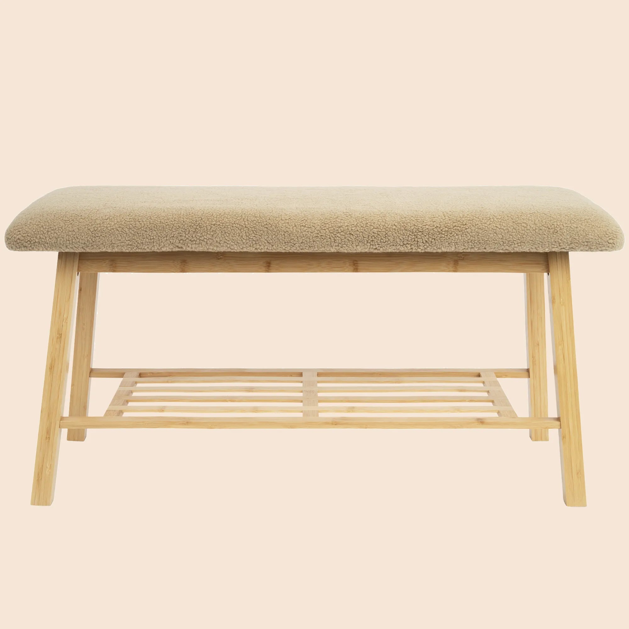 Modern Entryway Shoe Bench with Wood Frame and Storage Shelf -Khaki/SW9740AKKB