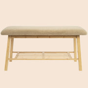 Modern Entryway Shoe Bench with Wood Frame and Storage Shelf -Khaki/SW9740AKKB