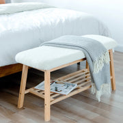Modern Entryway Shoe Bench with Wood Frame and Storage Shelf -White/SW9701ALWR