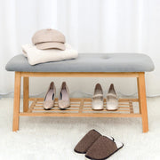 Modern Entryway Shoe Bench with Wood Frame and Storage Shelf -White/SW9701ALWR
