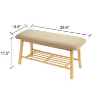 Modern Entryway Shoe Bench with Wood Frame and Storage Shelf -Khaki/SW9740AKKB