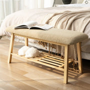 Modern Entryway Shoe Bench with Wood Frame and Storage Shelf -Khaki/SW9740AKKB