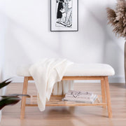Modern Entryway Shoe Bench with Wood Frame and Storage Shelf -White/SW9701ALWR