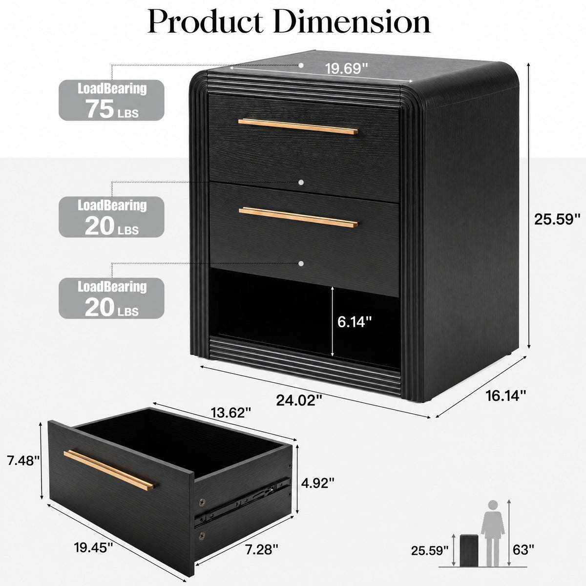 Modern Fluted Nightstand with 2 Drawers & Open Shelf - Well Zone | Furniture That Redefines Your Home Sanctuary