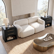 Modern Fluted Nightstand with 2 Drawers & Open Shelf