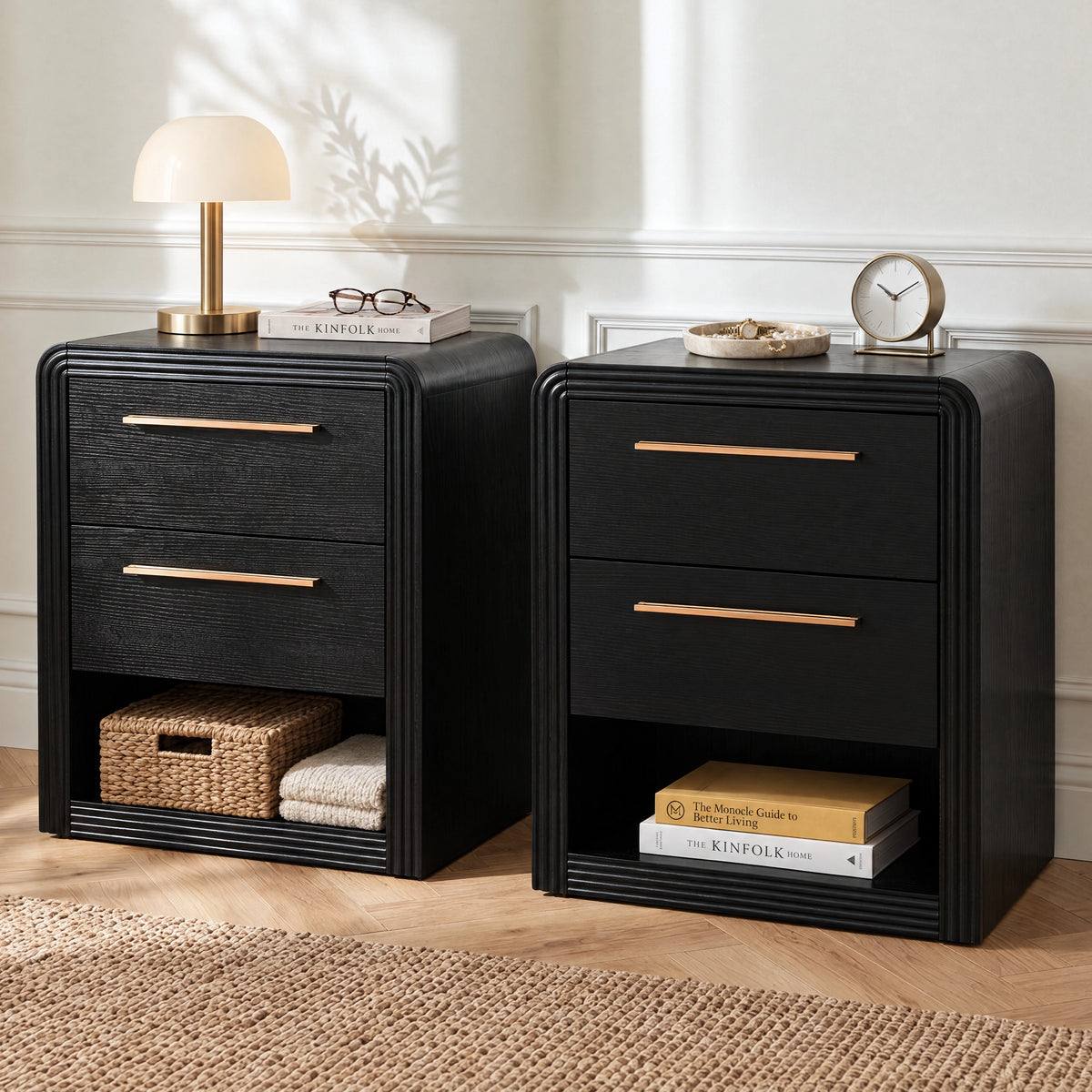 Modern Fluted Nightstand with 2 Drawers & Open Shelf - Well Zone | Furniture That Redefines Your Home Sanctuary