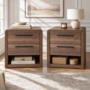 Modern Fluted Nightstand with 2 Drawers & Open Shelf