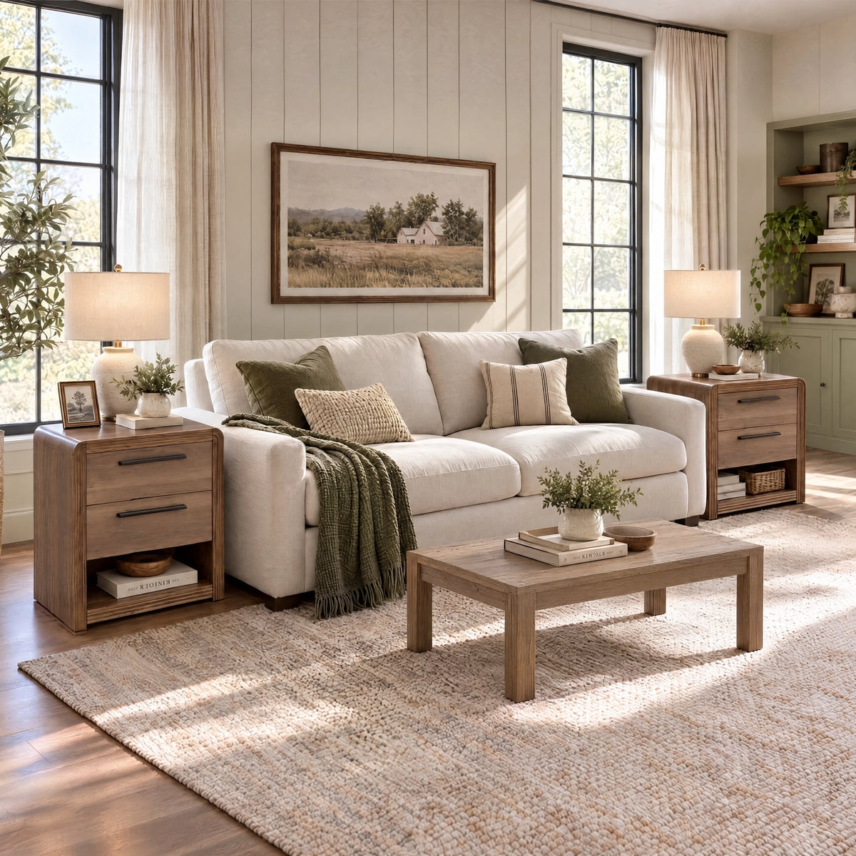 Modern Fluted Nightstand with 2 Drawers & Open Shelf