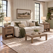Modern Fluted Nightstand with 2 Drawers & Open Shelf